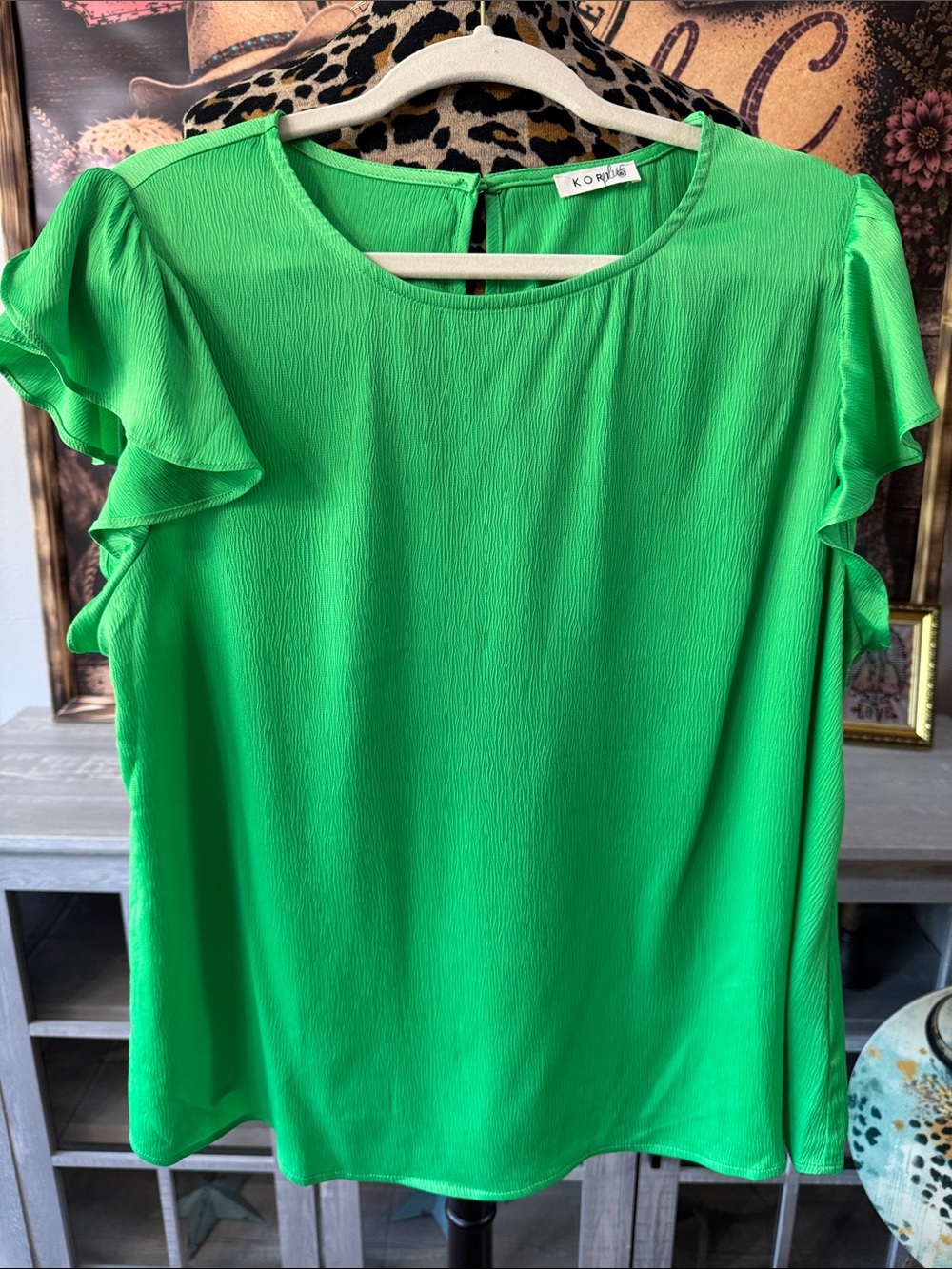 Kori Neon Green Ruffle Sleeve Blouse  Sz XL